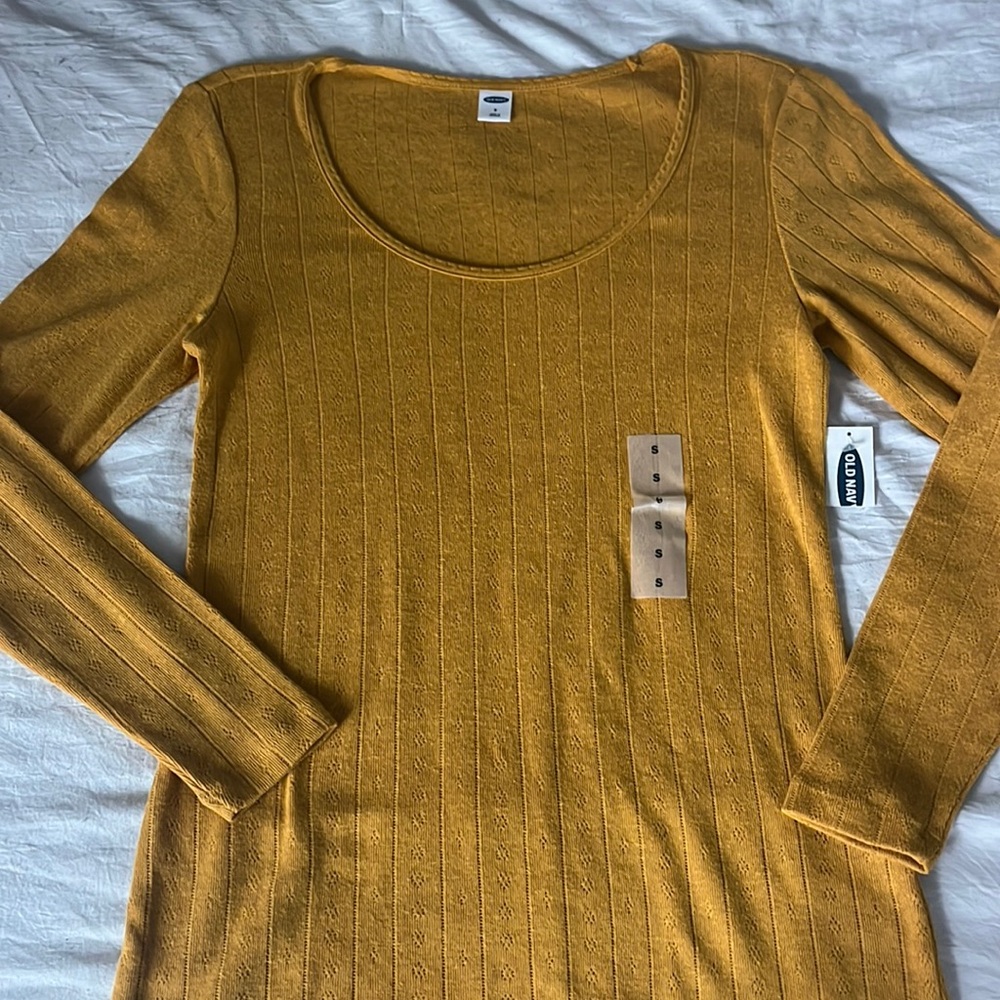 Cute Yellow Ribbed Long Sleeve Shirt, S